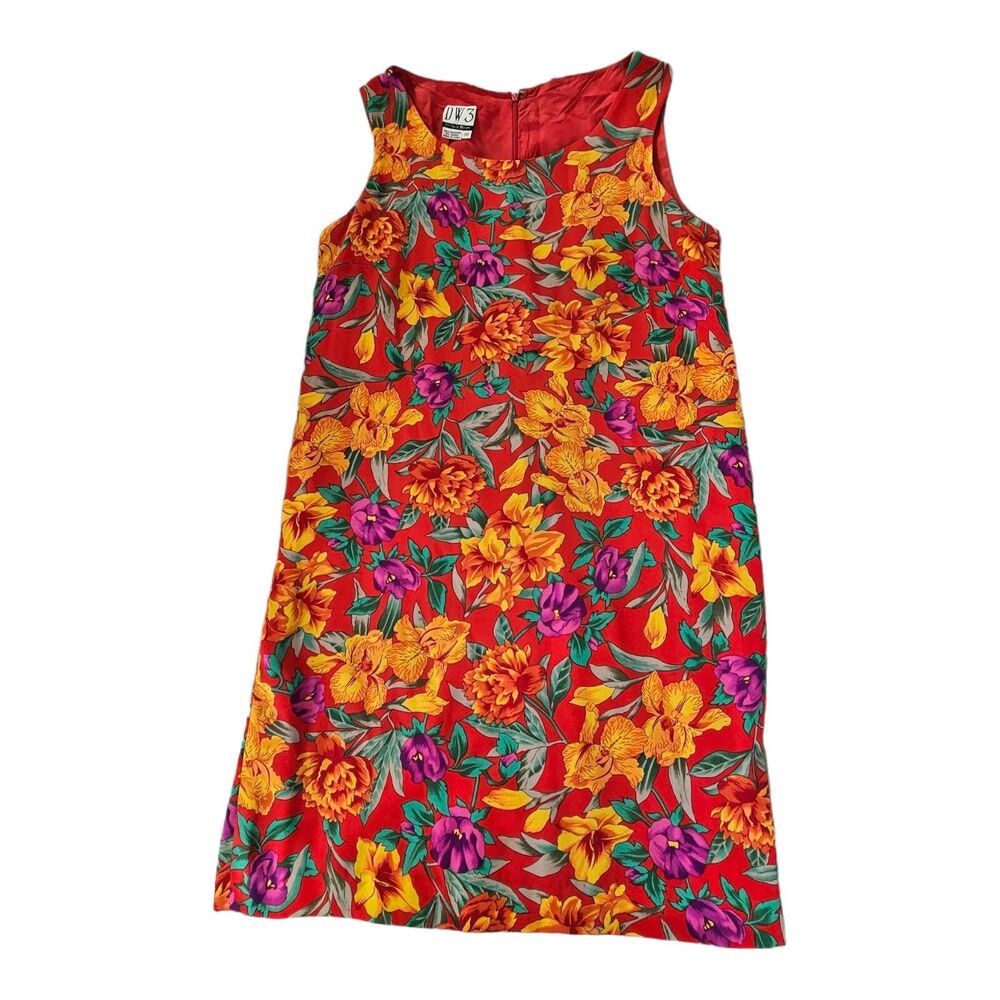 DW3 for David Warren Vintage Tropical Floral Print Sheath Dress Women's 10 Lined